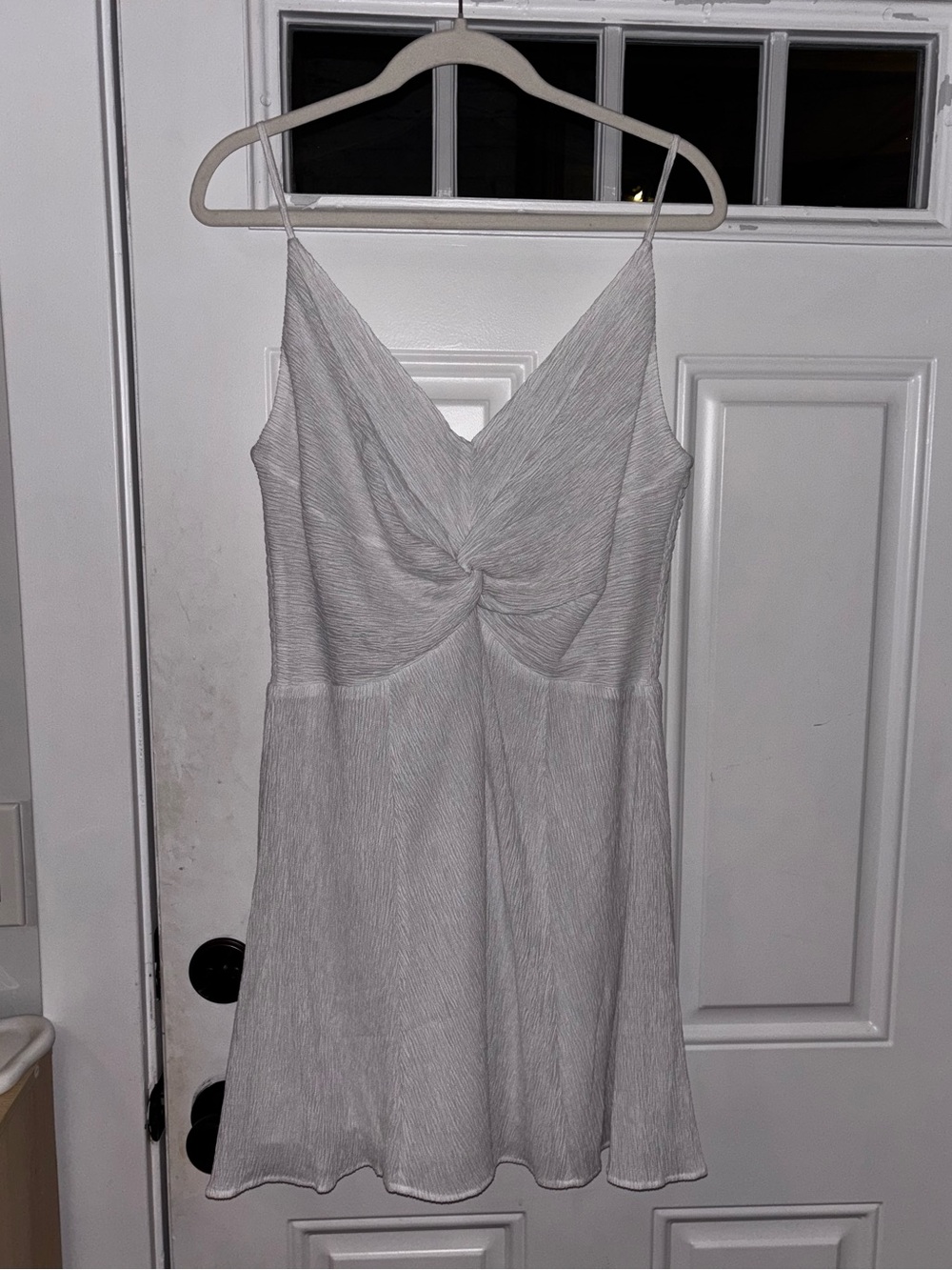 Abercrombie White Textured Spaghetti Strap Twist-Front Mini Dress